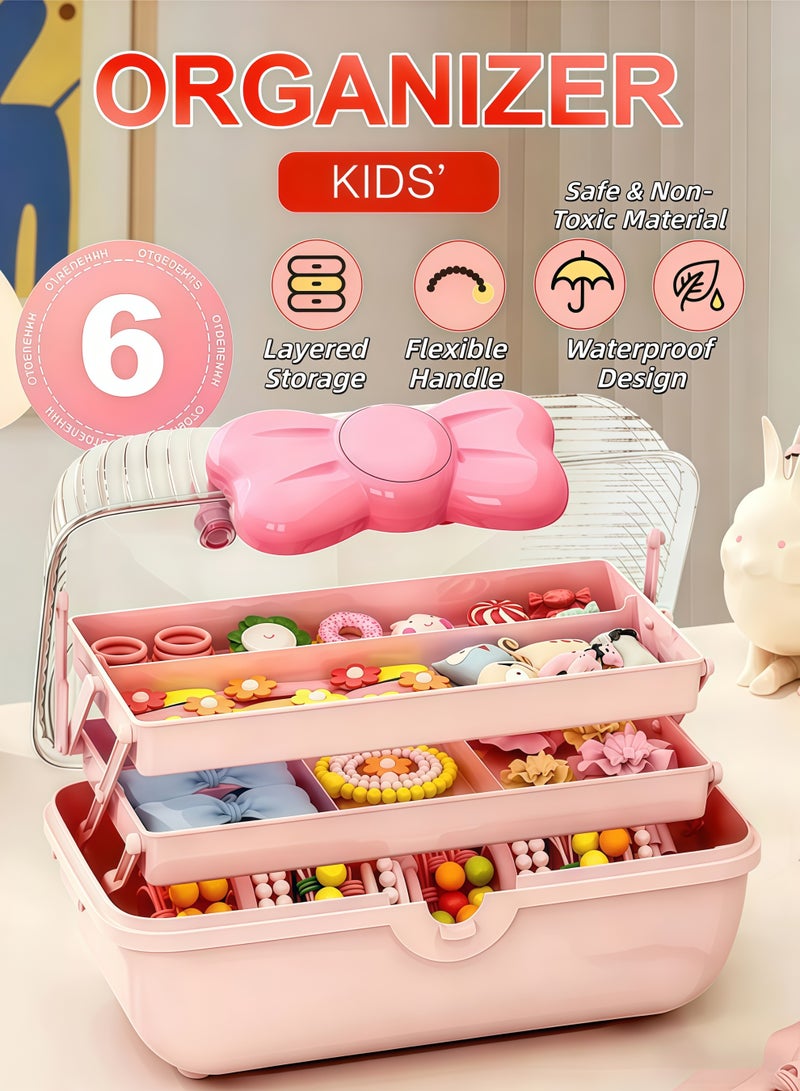 XiuWoo Kids' Storage Box,3-Layer Organizer/Basket/Trunk,Toy Storage Cube,Hair Accessories, Scrunchies & Necklaces Storage Box,Kids Hair Accessories Storage Box,Cute Girls Jewelry Organizer,Cosmetics Storage Box,Cute Lockable Jewelry Organizer Container,Durable And Washabl,for Hairpin Barrette, Practical Travel Gift,for Girls & Women - Image 1